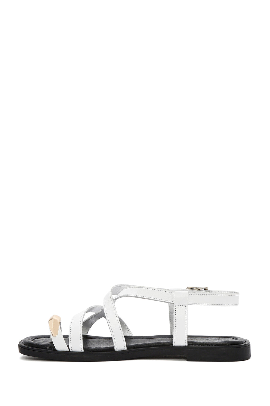 Women's White Leather Ankle Buckle Sandals