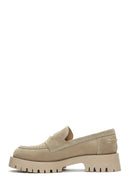 Women's Beige Thick Soled Suede Leather Masculine Loafer | Derimod