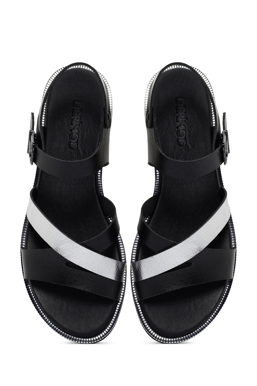 Women's Black Leather Ankle Buckle Sandals