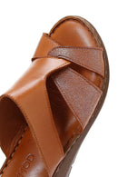 Women's Tan Leather Wedge Heel Comfort Slippers | Derimod