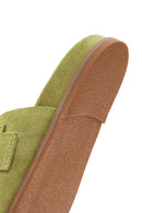 Women's Green Buckle Suede Leather Slippers | Derimod