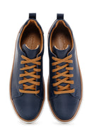 Men's Navy Blue Leather Sneaker | Derimod