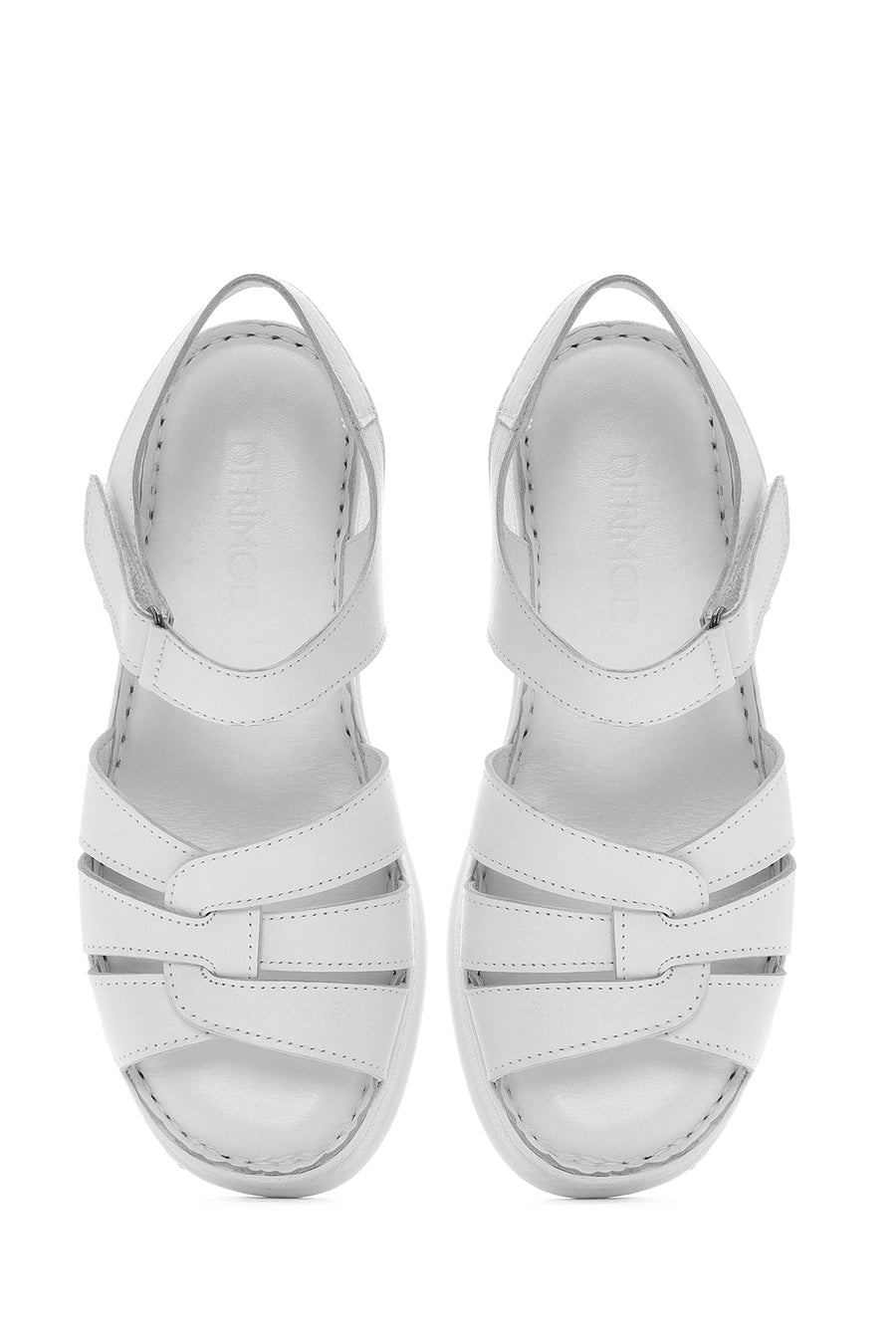 Women's White Strappy Thick Soled Leather Comfort Sandals