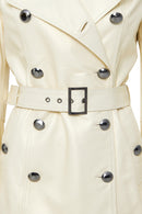 Barbara Women's Beige Double Breasted Collar Regular Leather Trench Coat | Derimod