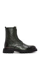 Men's Green Zippered Leather Casual Combat Boots | Derimod