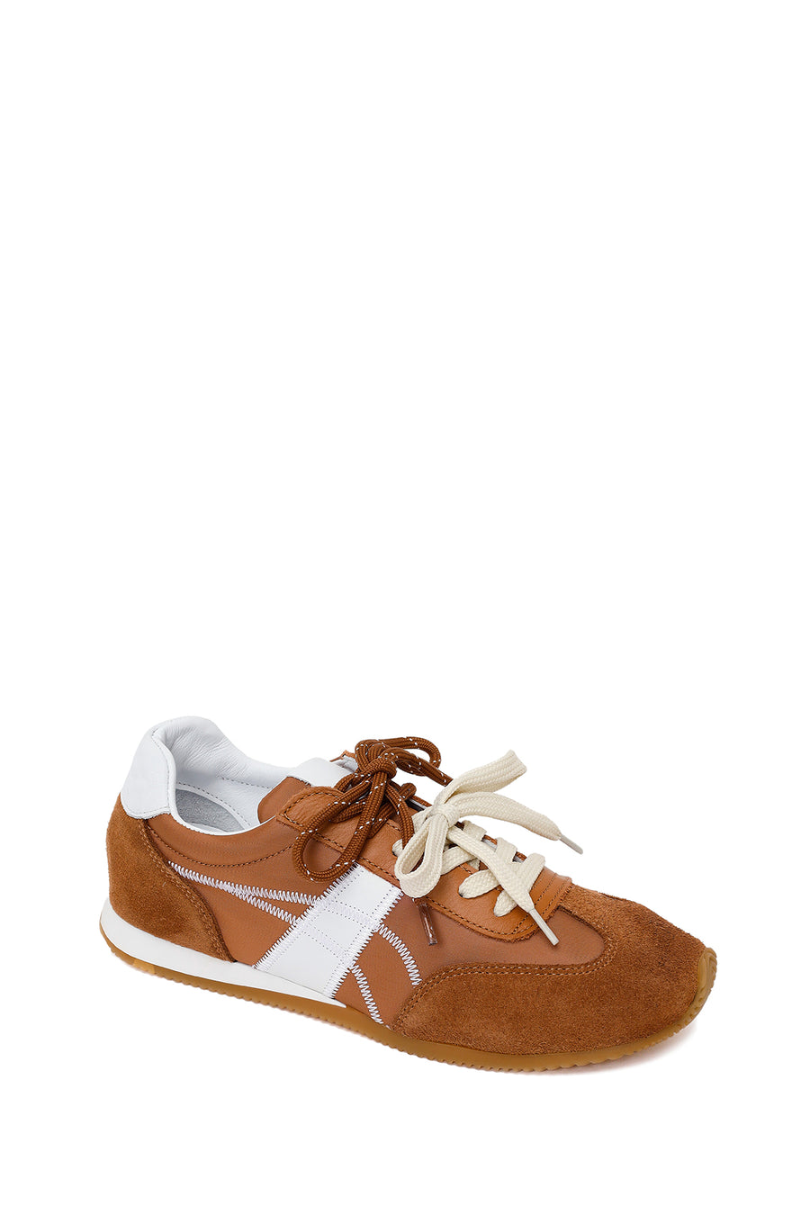 Women's Tan Lace-up Leather Sneaker