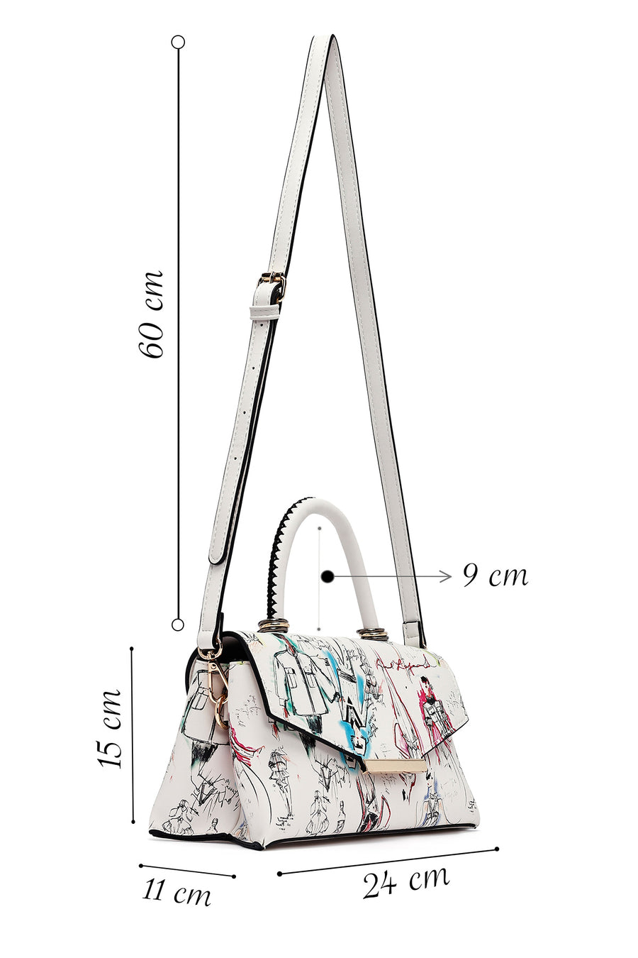 Woman Cream Long Strap Printed Handbag