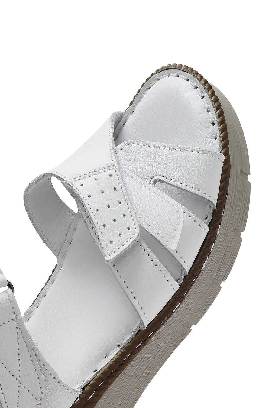 Women's White Ankle Strap Thick Soled Leather Comfort Sandals