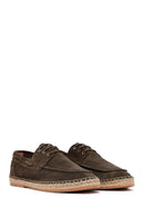 Men's Khaki Lace-Up Suede Leather Espadrilles | Derimod