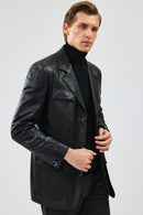 Kevin Men's Black Blazer Leather Jacket | Derimod