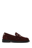 Kadın Bordo Tokalı Süet Deri Maskülen Loafer | Derimod