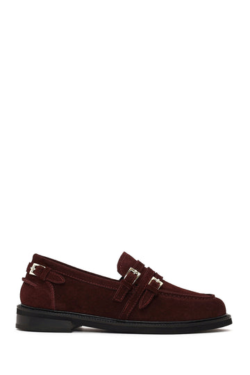 Woman Burgundy Buckled Suede Masculine Loafers AF140001DS | Derimod