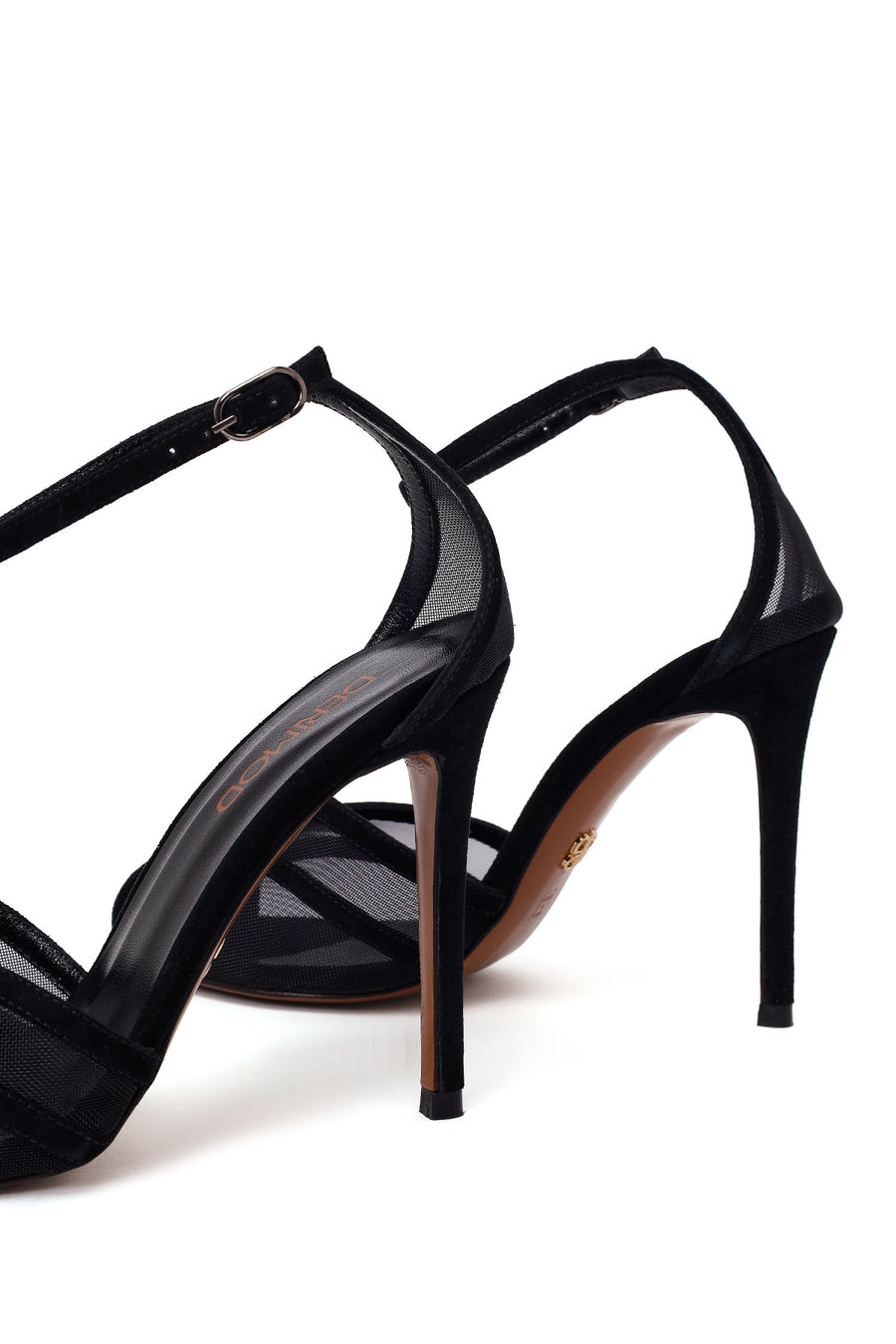 Woman Black Ankle-Buckle High Thin-Heeled Leather Sandal