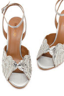 Women's Silver Ankle Buckle Stone Embellished Thin-Heeled Leather Sandals | Derimod
