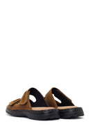 Men's Brown Strapped Nubuck Leather Slippers | Derimod