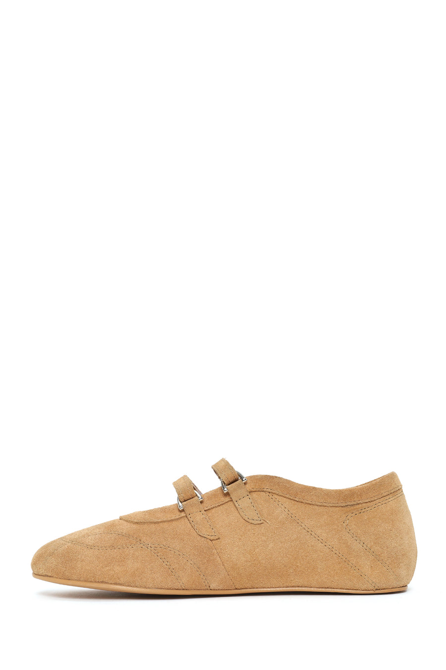 Woman Beige Double-Strap Suede Leather Ballerine Shoes