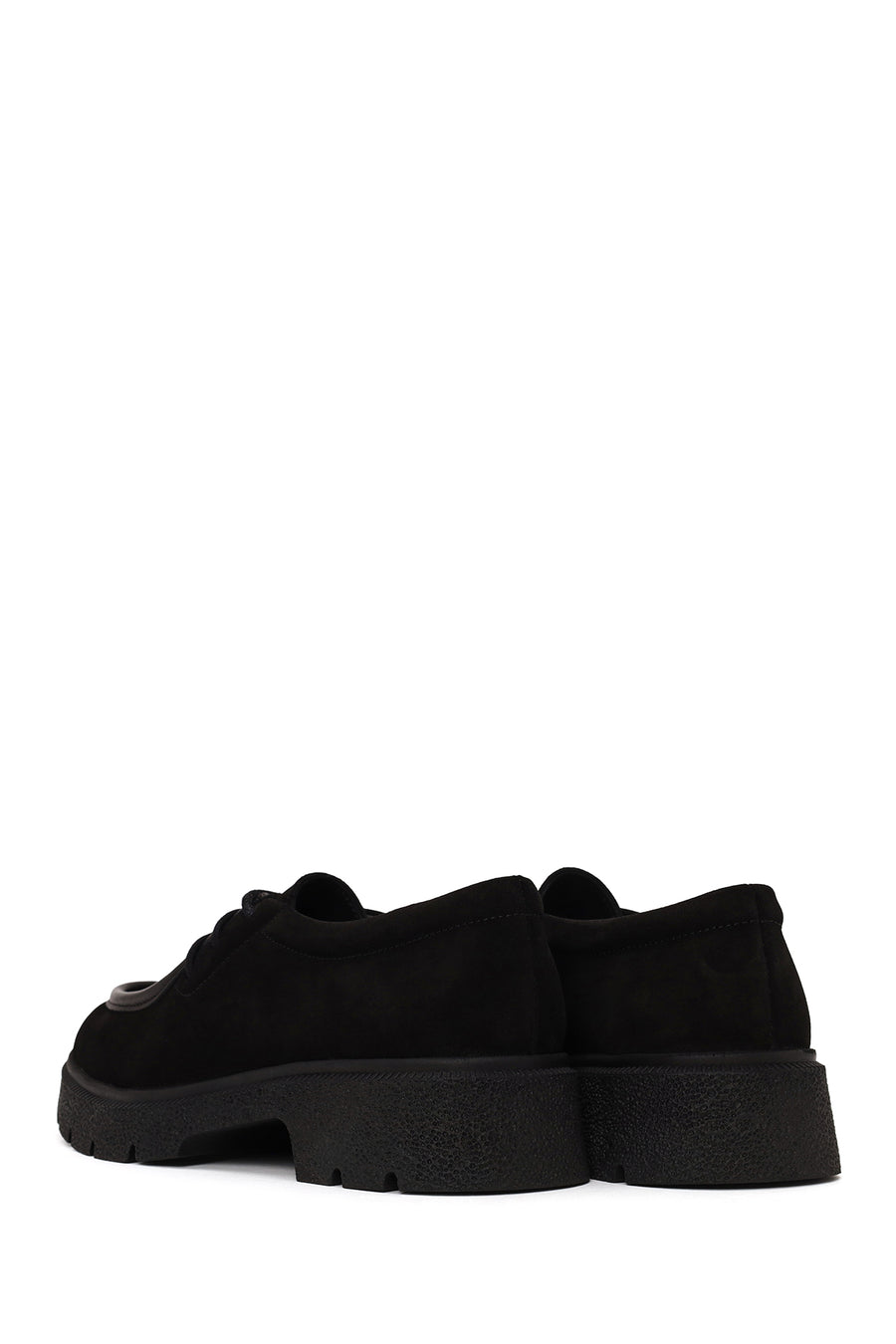Woman Black Lace-Up Thick-Soled Suede Casual Shoes