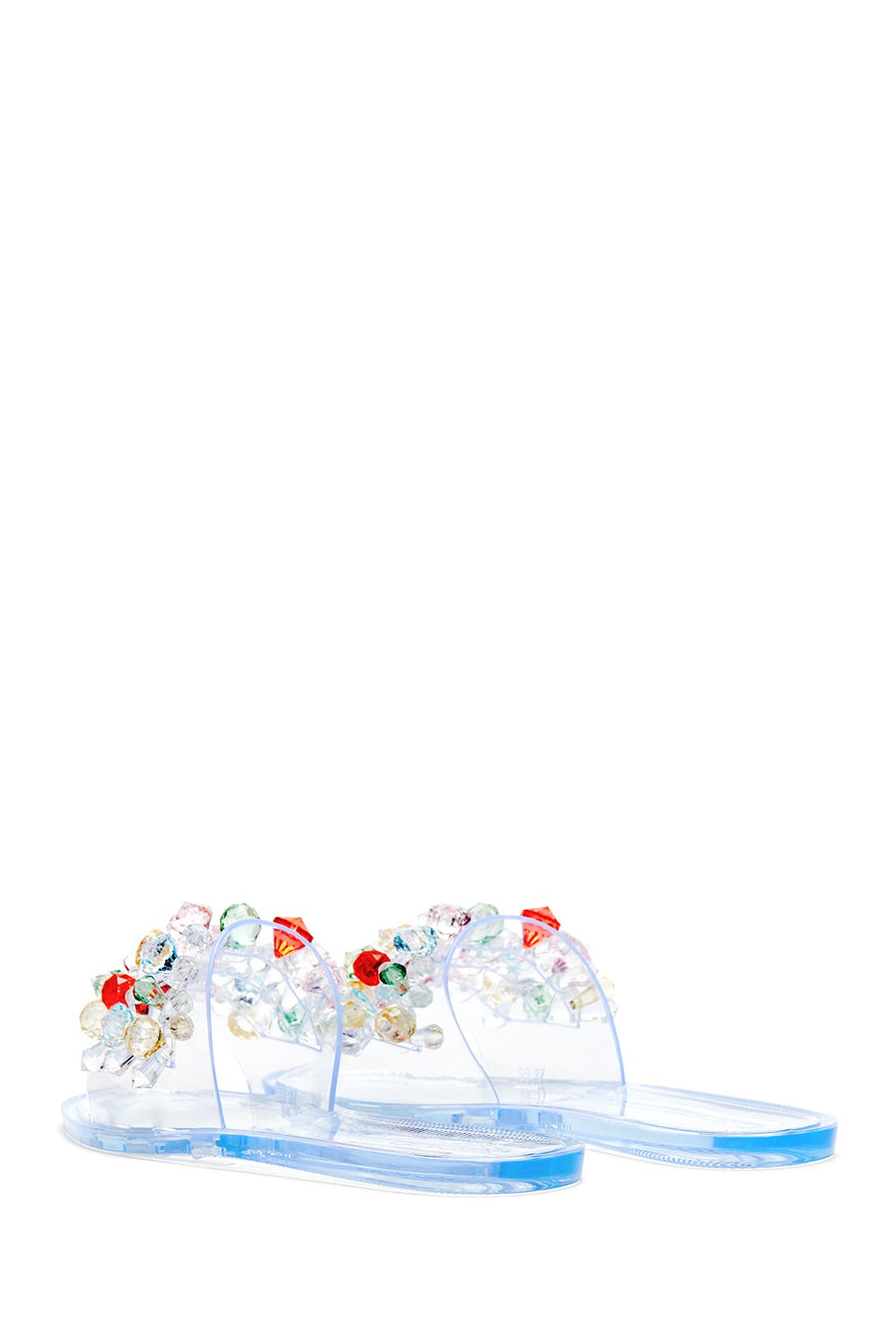 Women's White Jelly Transparent Stone Flat Slippers