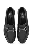 Women's Black Buckle Detailed Leather Masculine Loafer | Derimod