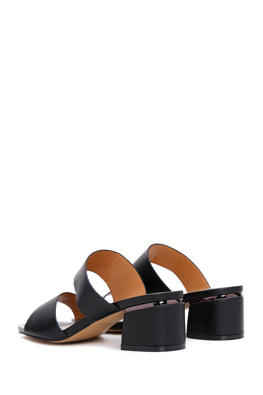 Women's Black Short Thick Heeled Slippers