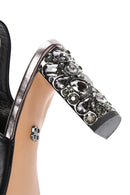 Women's Black Back Strap Stoned Thick Heel Sandals | Derimod