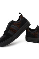Woman Black Lace-Up Patterned Leather Sneaker | Derimod