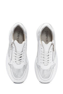 Women's White Wedge Heeled Lace-up Leather Sneaker | Derimod