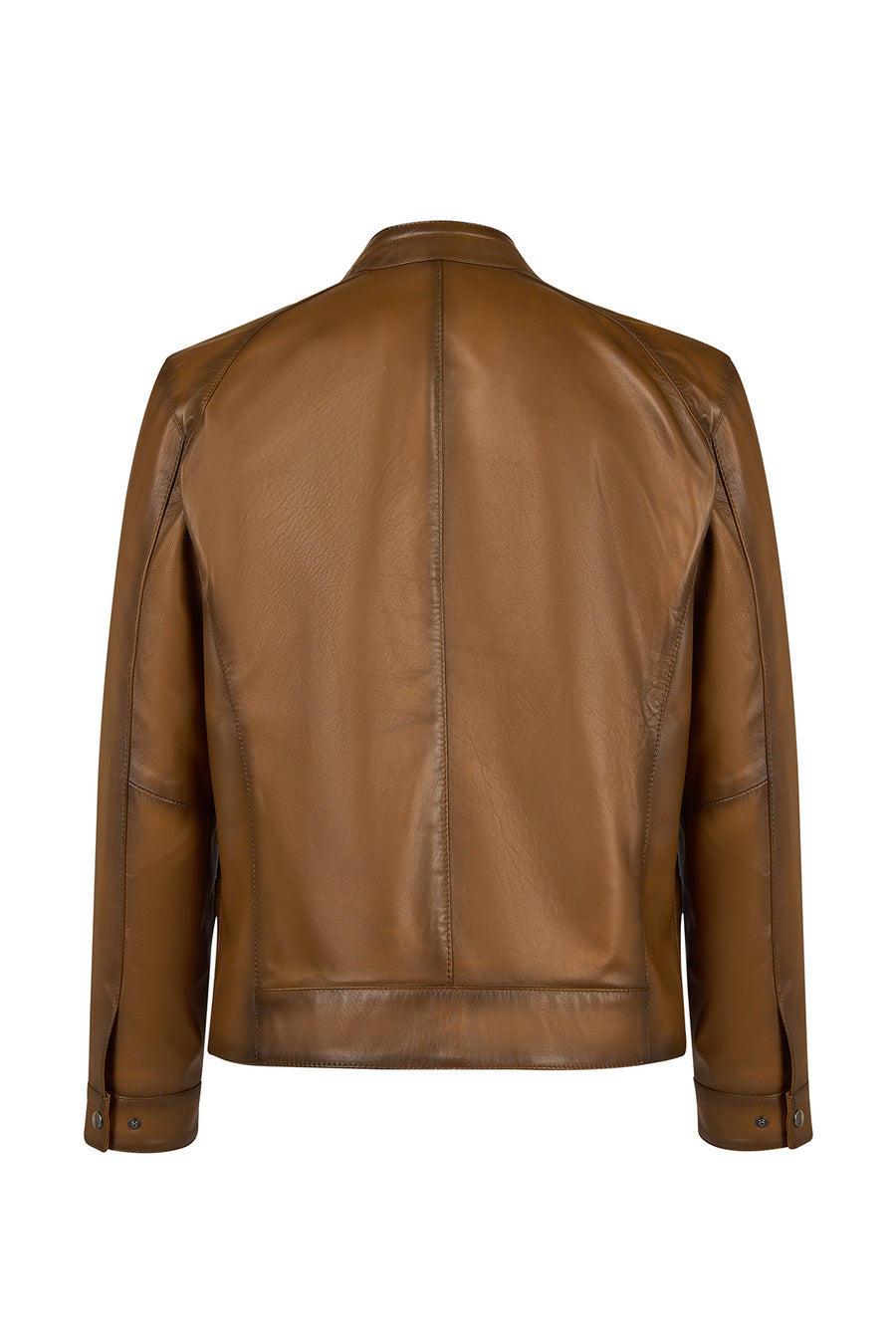 King Male Brown Stand Collar Leather Jacket
