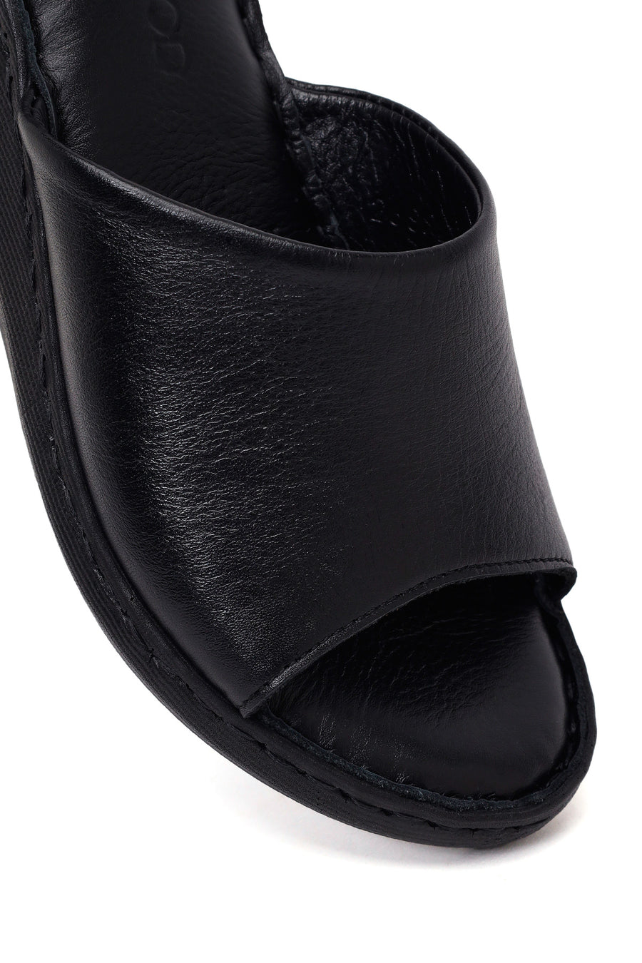 Woman Black Wedge Heel Leather Comfort Slipper