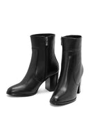 Women's Black Zippered Thick Heeled Leather Boots | Derimod