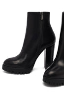 Woman Black Zip Closure High-Heeled Leather Boots | Derimod