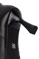 Woman Black Zip Closure Braided Thin-Heeled Leather Boots | Derimod