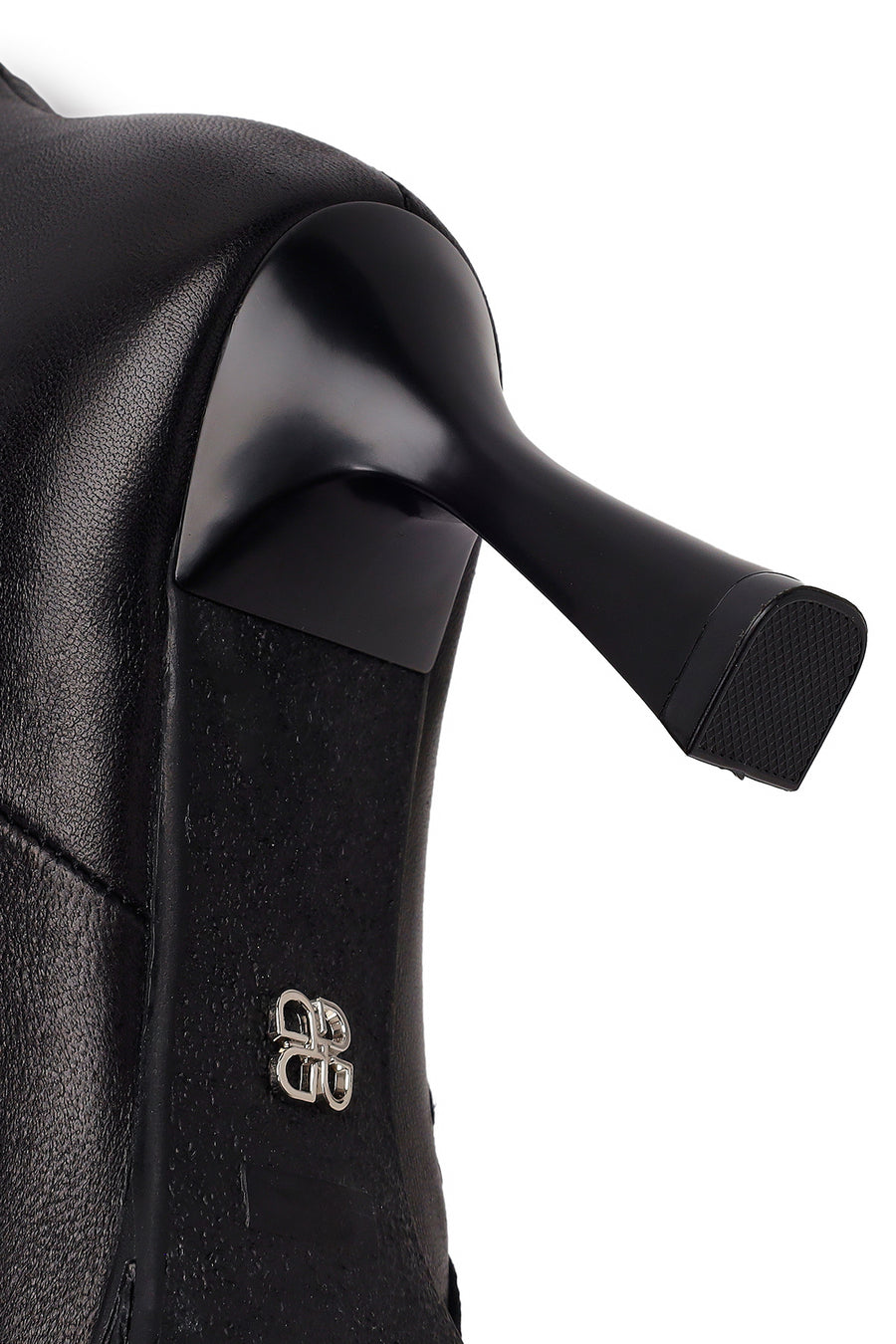 Woman Black Zip Closure Braided Thin-Heeled Leather Boots