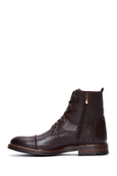 Men's Brown Leather Zippered Boots | Derimod