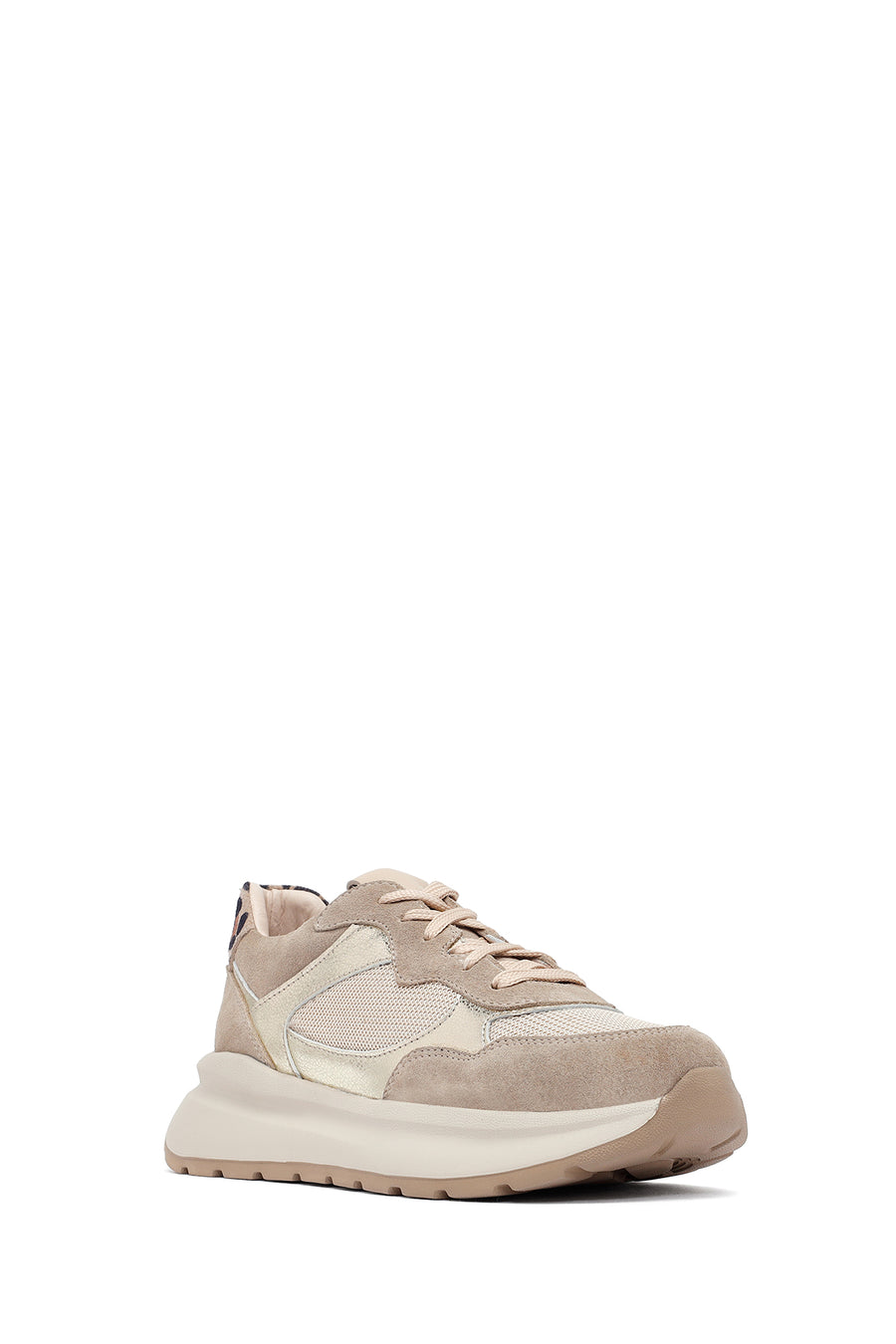 Kadın Bej Bağcıklı Kalın Tabanlı Deri Sneaker