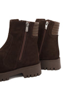 Woman Brown Double Zip Closure Suede Boots | Derimod