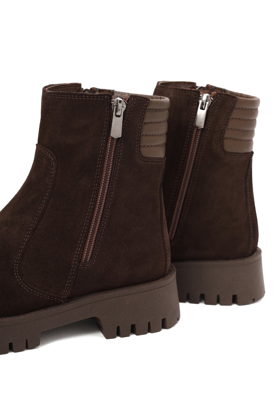 Woman Brown Double Zip Closure Suede Boots