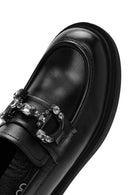 Women's Black Buckled Leather Masculine Loafer | Derimod