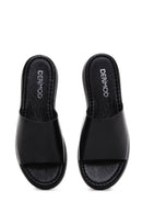 Women's Black Thick Soled Leather Slippers | Derimod