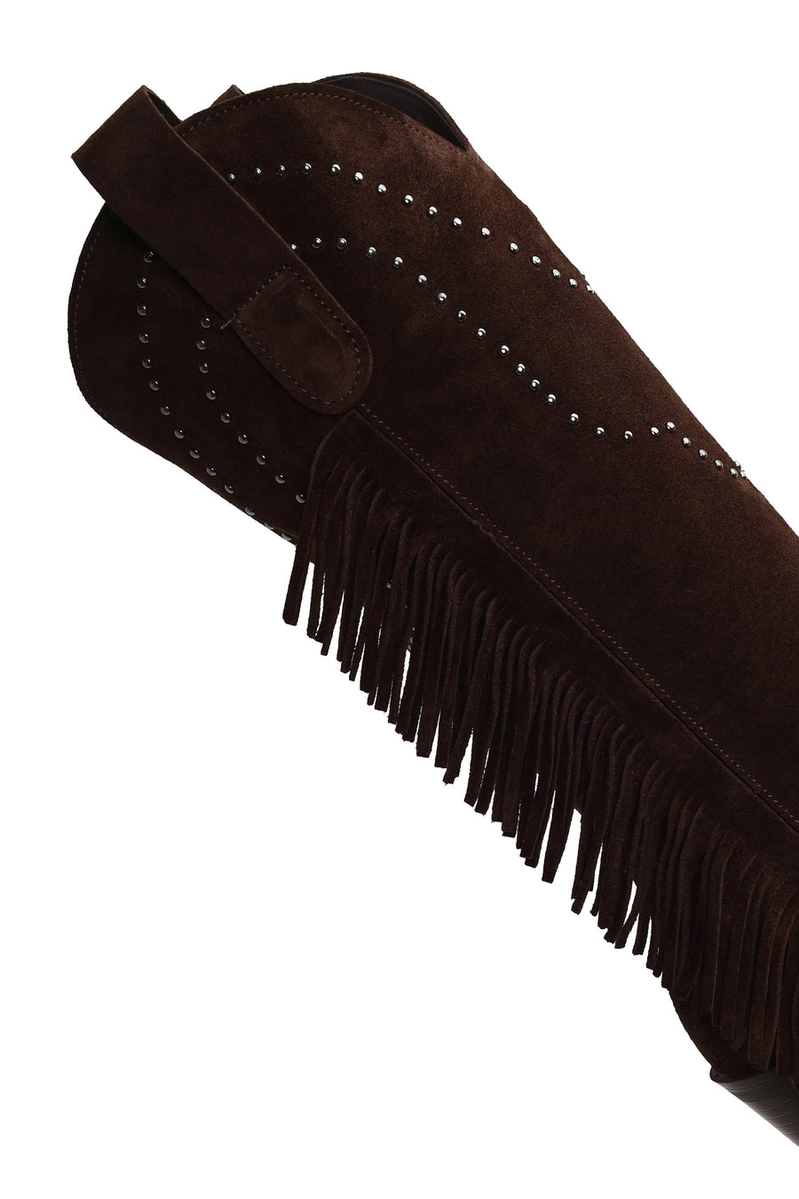 Woman Brown Tassel Chunky-Heeled Suede Leather Cowboy Boots