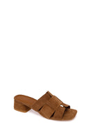 Woman Mink Thick-Heeled Suede Slipper | Derimod