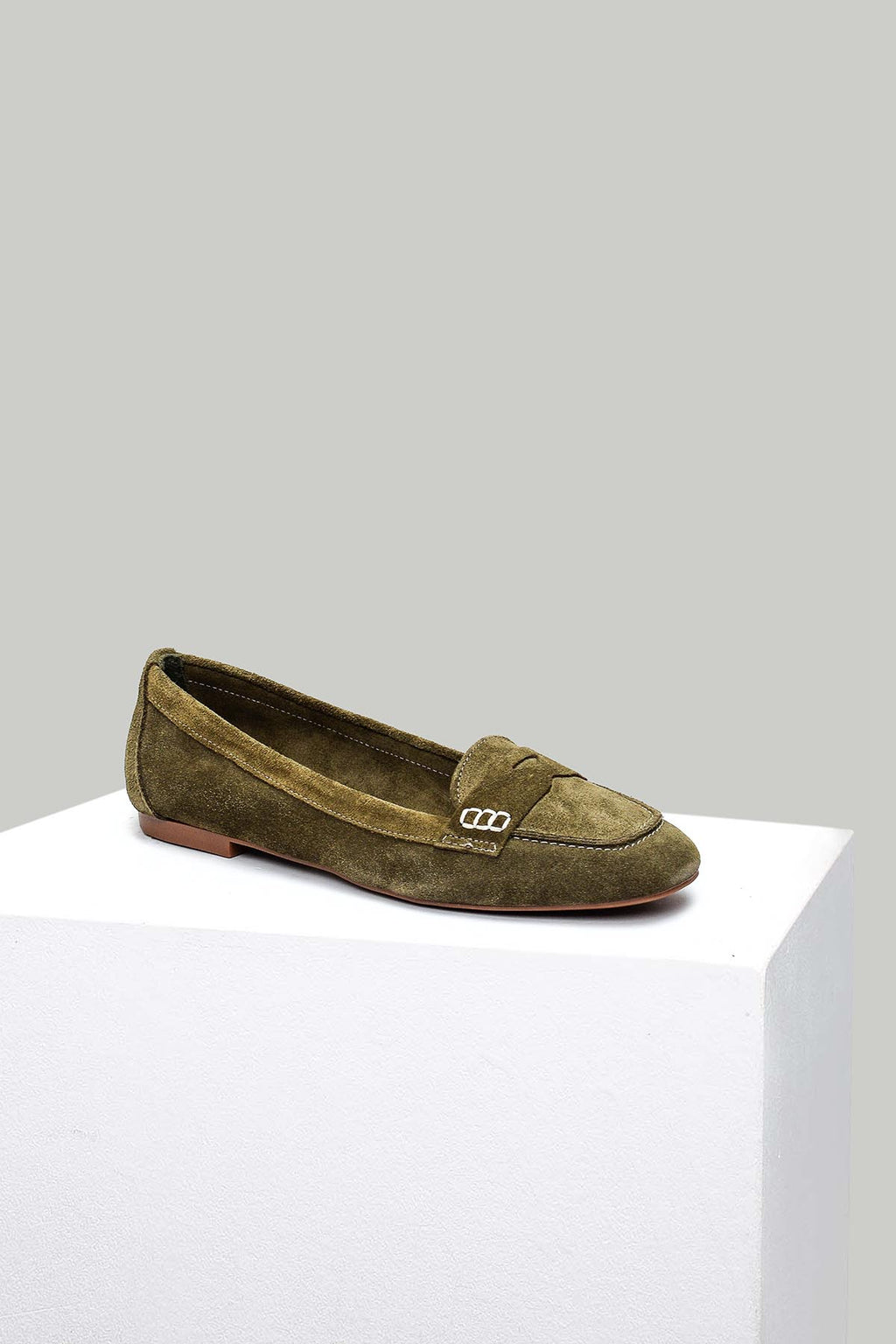 Haki Süet Kadın Deri Loafer