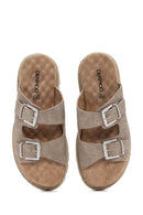 Women's Mink Double Buckle Thick Soled Suede Slippers | Derimod