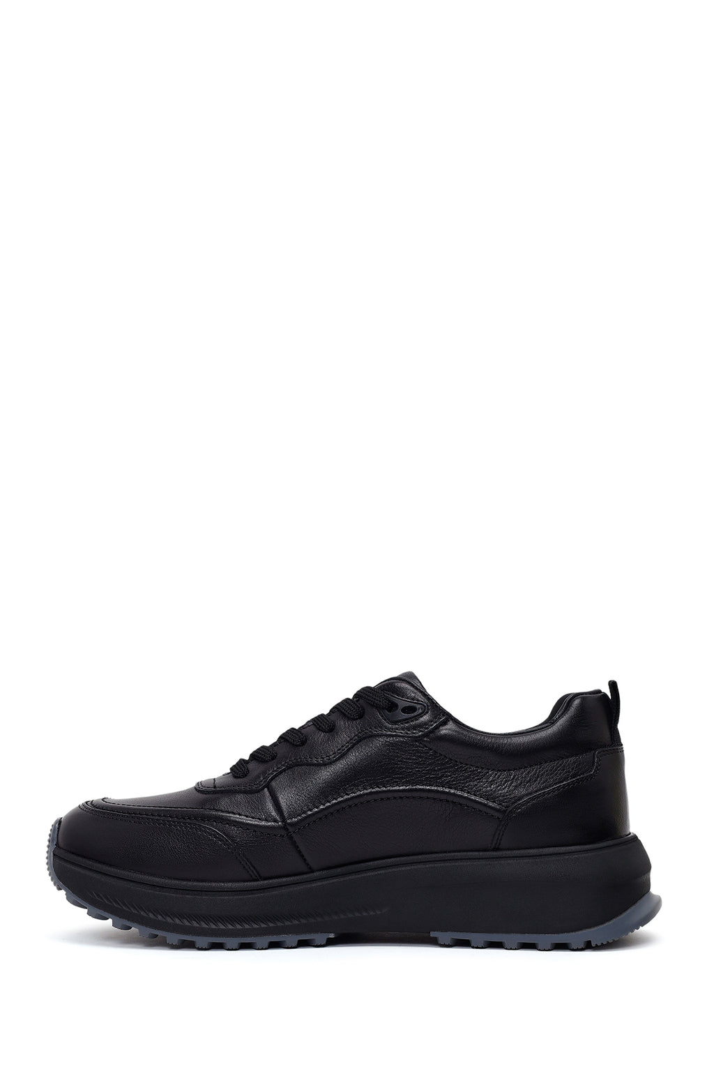 Erkek Siyah Bağcıklı Kalın Tabanlı Deri Casual Sneaker