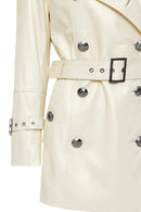 Barbara Women's Beige Double Breasted Collar Regular Leather Trench Coat | Derimod