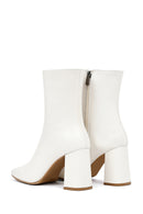 Women's Cream Zippered Thick Heeled Leather Boot | Derimod
