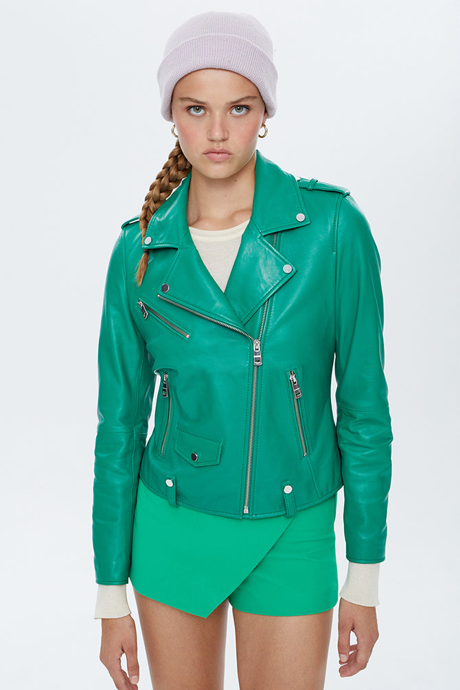 Egoist Kadın Yeşil Deri Biker Ceket