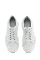 Men's White Lace-up Thick-Sole Leather Sneaker | Derimod