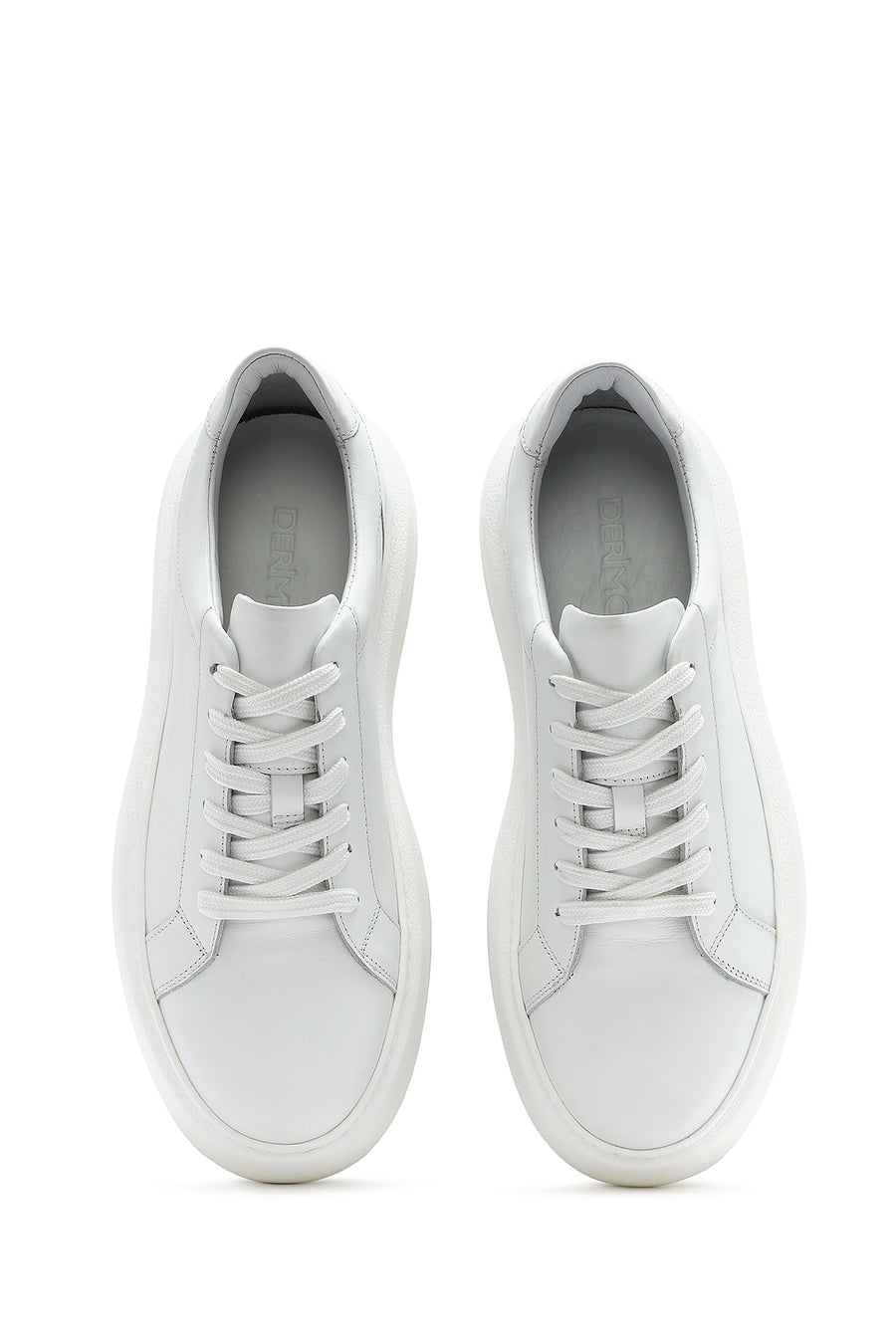 Men's White Lace-up Thick-Sole Leather Sneaker