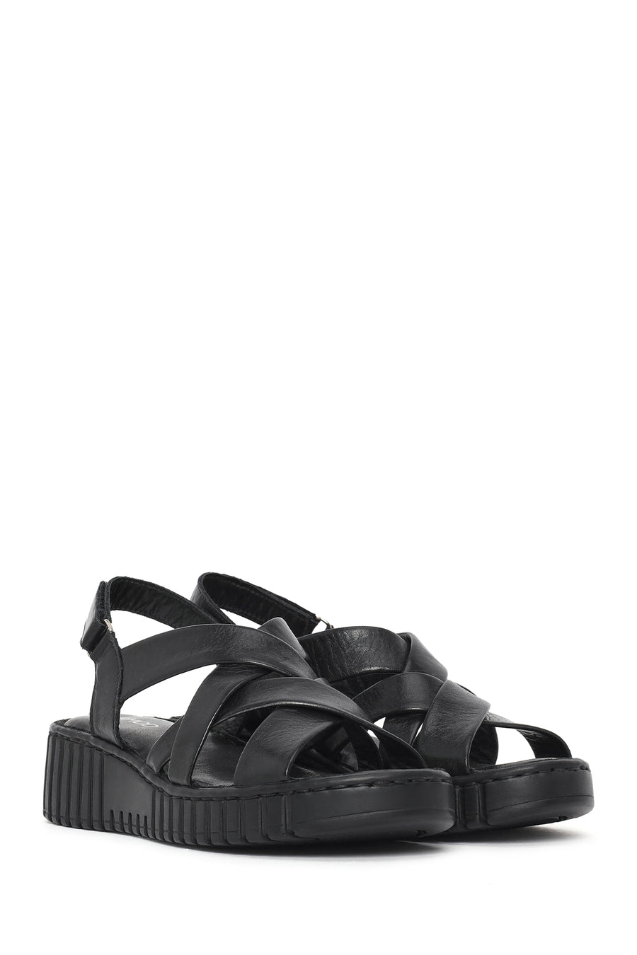 Woman Black Chunky-Soled Leather Comfort Sandals